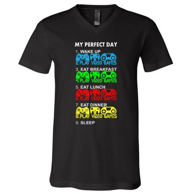 Gamer S.hirt Funny Perfect Day Video Games Love Gaming V-Neck T-Shirt