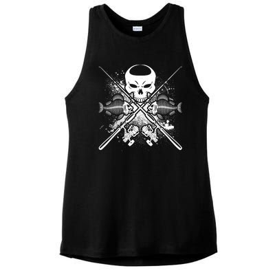 Grunge Skull Fish Bone Fishing Ladies PosiCharge Tri-Blend Wicking Tank