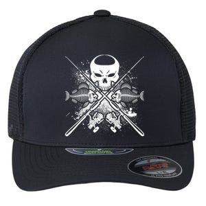 Grunge Skull Fish Bone Fishing Flexfit Unipanel Trucker Cap