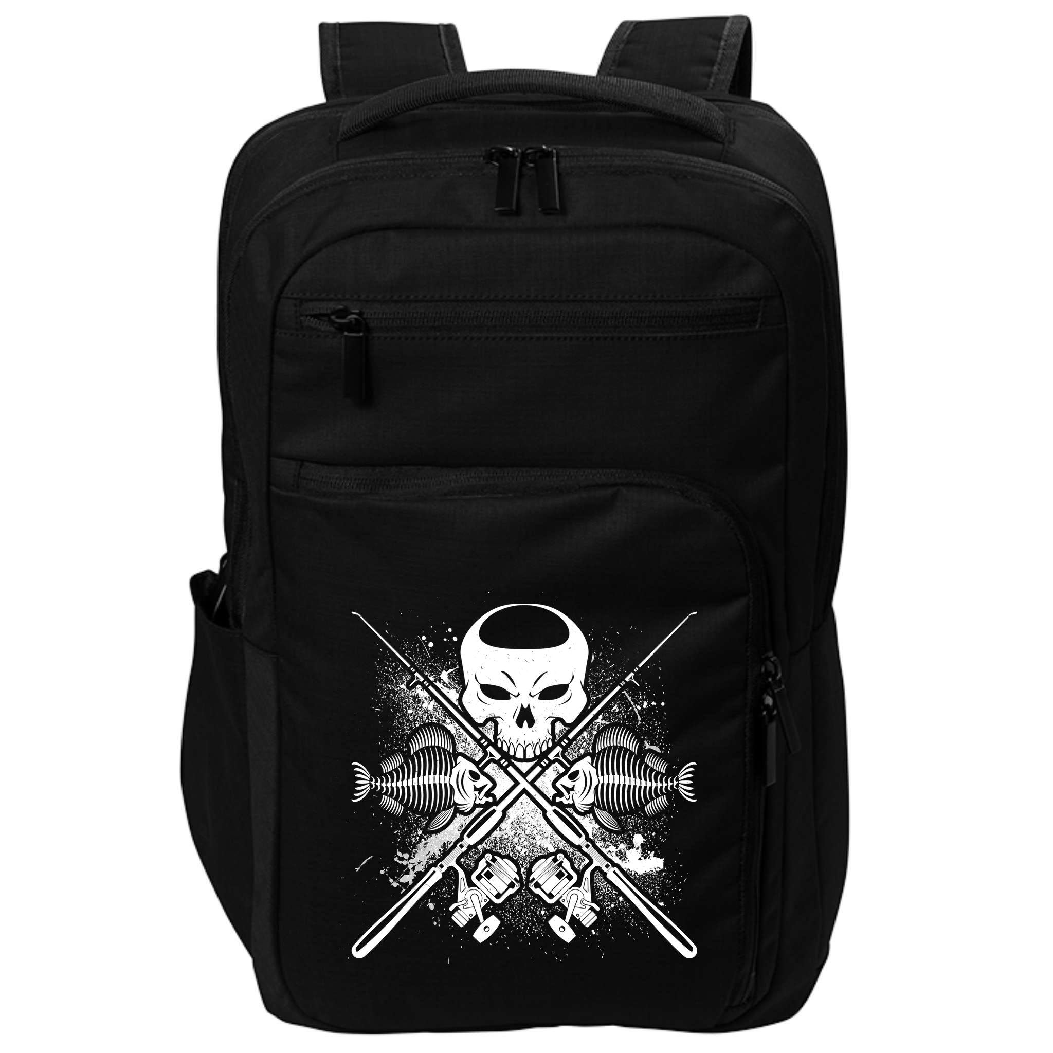 Grunge Skull Fish Bone Fishing Impact Tech Backpack