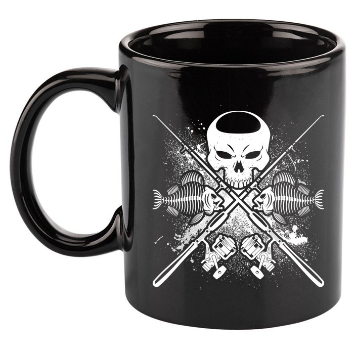 Grunge Skull Fish Bone Fishing 11oz C Handle Ceramic Mug