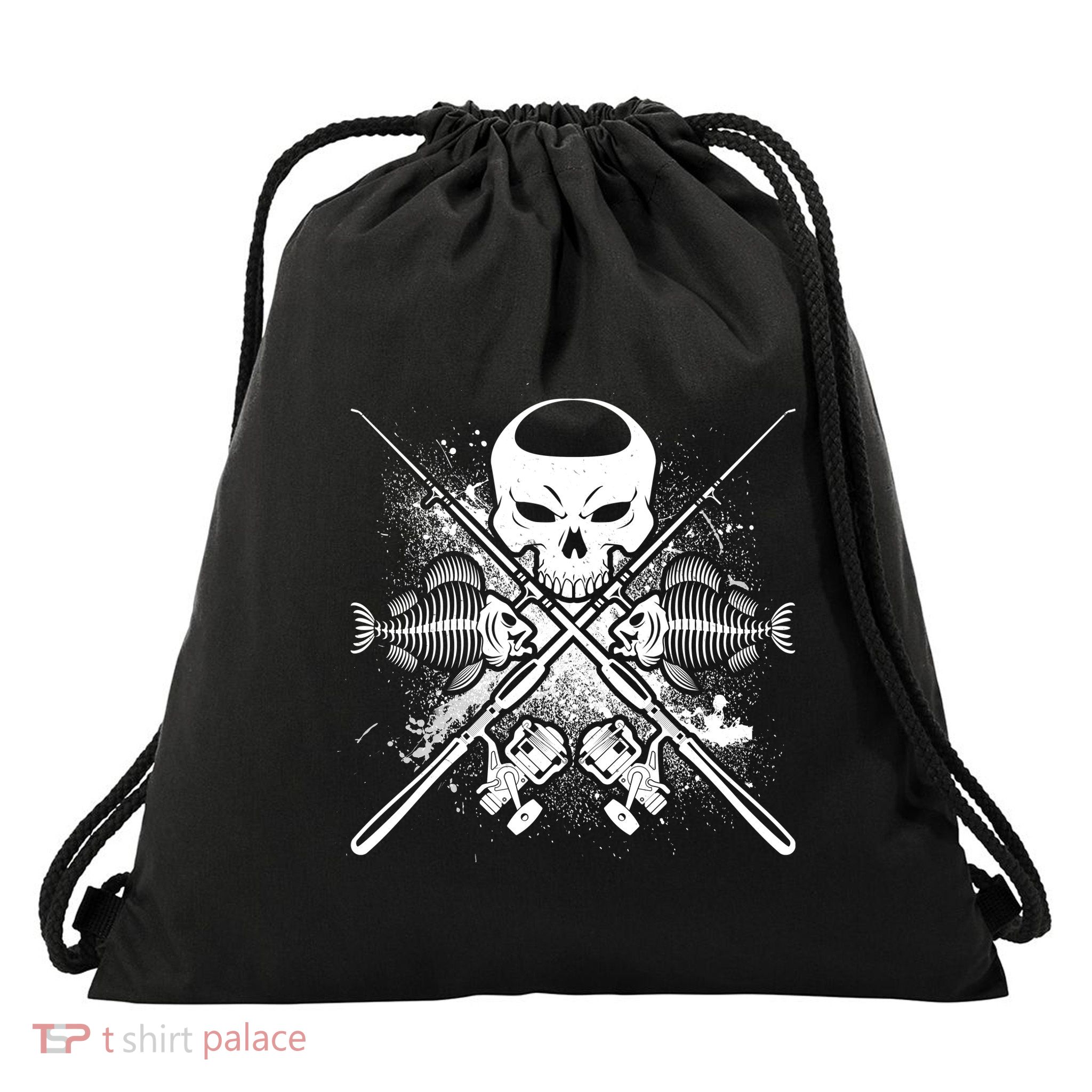 Grunge Skull Fish Bone Fishing Drawstring Bag
