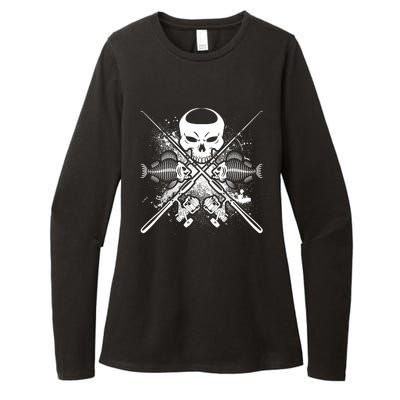 Grunge Skull Fish Bone Fishing Womens CVC Long Sleeve Shirt