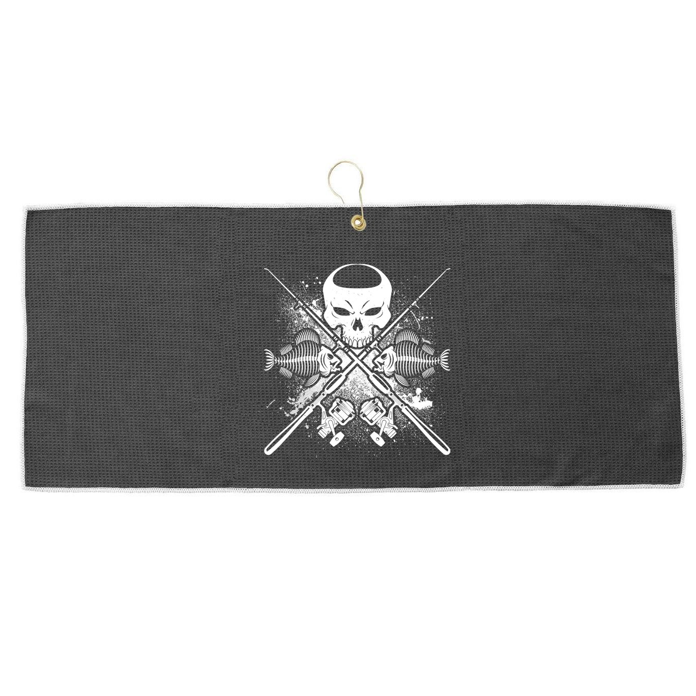 Grunge Skull Fish Bone Fishing Large Microfiber Waffle Golf Towel