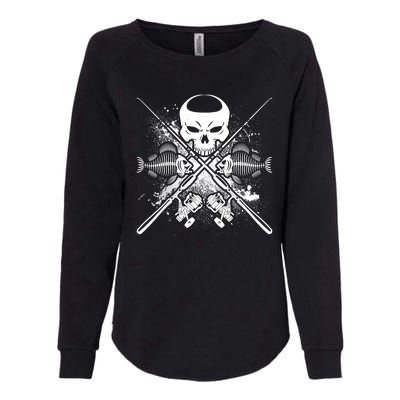 Grunge Skull Fish Bone Fishing Womens California Wash Sweatshirt