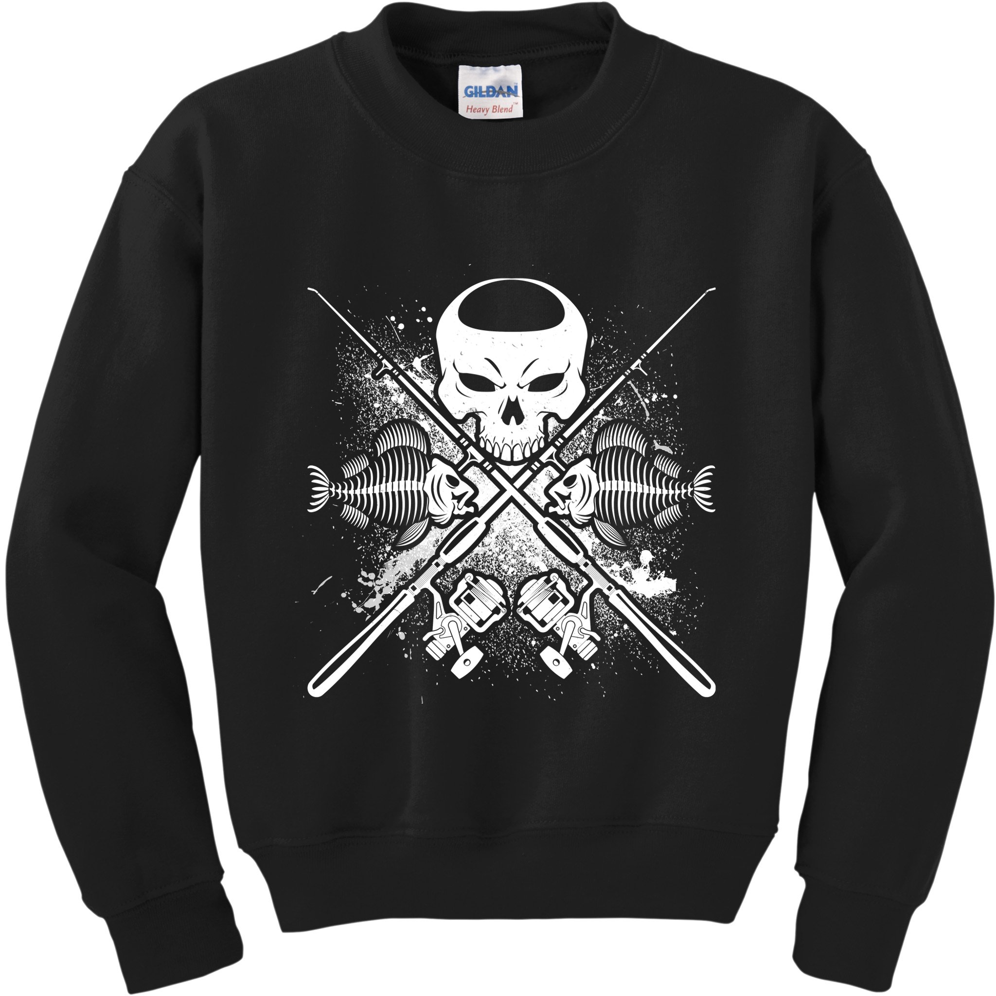 Grunge Skull Fish Bone Fishing Kids Sweatshirt