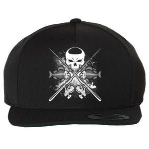 Grunge Skull Fish Bone Fishing Wool Snapback Cap