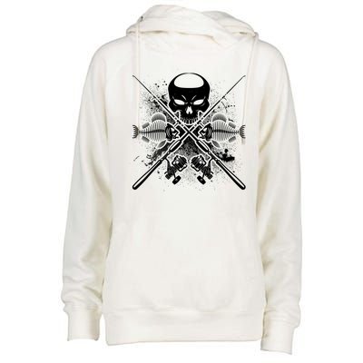 Grunge Skull Fish Bone Fishing Womens Funnel Neck Pullover Hood