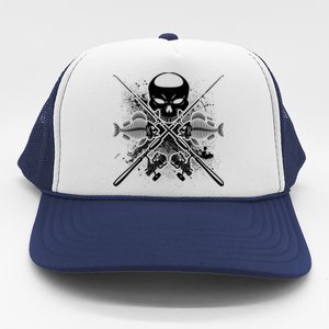 Grunge Skull Fish Bone Fishing Trucker Hat