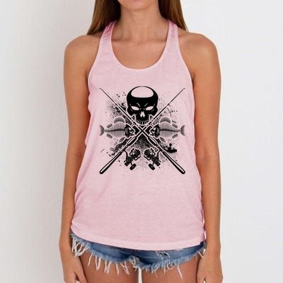 Grunge Skull Fish Bone Fishing Women's Knotted Racerback Tank