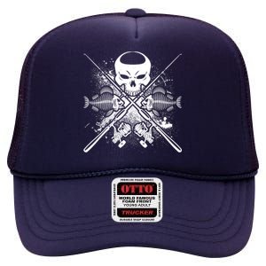 Grunge Skull Fish Bone Fishing High Crown Mesh Back Trucker Hat