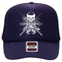 Grunge Skull Fish Bone Fishing High Crown Mesh Back Trucker Hat