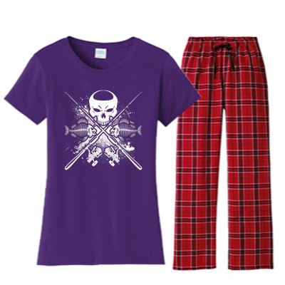 Grunge Skull Fish Bone Fishing Women's Flannel Pajama Set