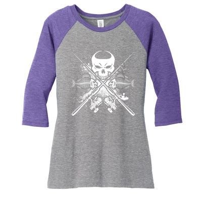 Grunge Skull Fish Bone Fishing Women's Tri-Blend 3/4-Sleeve Raglan Shirt