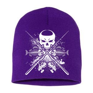 Grunge Skull Fish Bone Fishing Short Acrylic Beanie