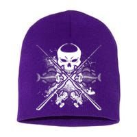 Grunge Skull Fish Bone Fishing Short Acrylic Beanie