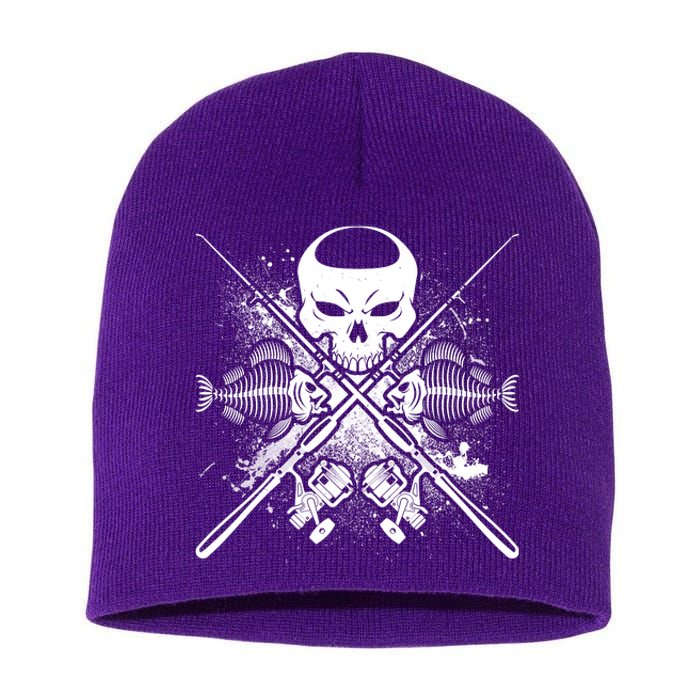 Grunge Skull Fish Bone Fishing Short Acrylic Beanie