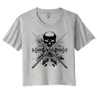 Grunge Skull Fish Bone Fishing Women's Crop Top Tee