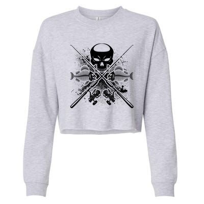 Grunge Skull Fish Bone Fishing Cropped Pullover Crew