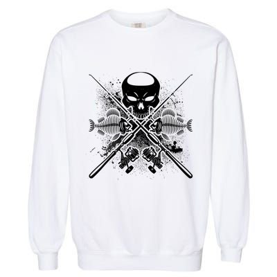 Grunge Skull Fish Bone Fishing Garment-Dyed Sweatshirt