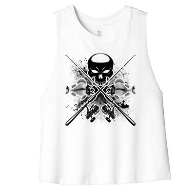 Grunge Skull Fish Bone Fishing Women's Racerback Cropped Tank