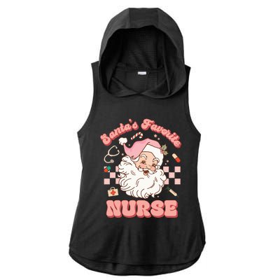 Groovy Santa's Favorite Nurse Christmas RN ER ICU  Ladies PosiCharge Tri-Blend Wicking Draft Hoodie Tank