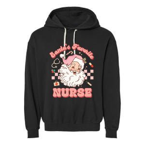 Groovy Santa's Favorite Nurse Christmas RN ER ICU  Garment-Dyed Fleece Hoodie