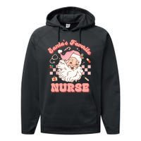 Groovy Santa's Favorite Nurse Christmas RN ER ICU  Performance Fleece Hoodie