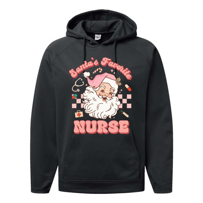 Groovy Santa's Favorite Nurse Christmas RN ER ICU  Performance Fleece Hoodie