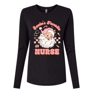 Groovy Santa's Favorite Nurse Christmas RN ER ICU  Womens Cotton Relaxed Long Sleeve T-Shirt