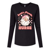 Groovy Santa's Favorite Nurse Christmas RN ER ICU  Womens Cotton Relaxed Long Sleeve T-Shirt