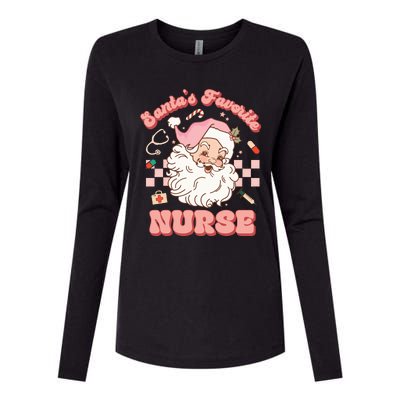 Groovy Santa's Favorite Nurse Christmas RN ER ICU  Womens Cotton Relaxed Long Sleeve T-Shirt