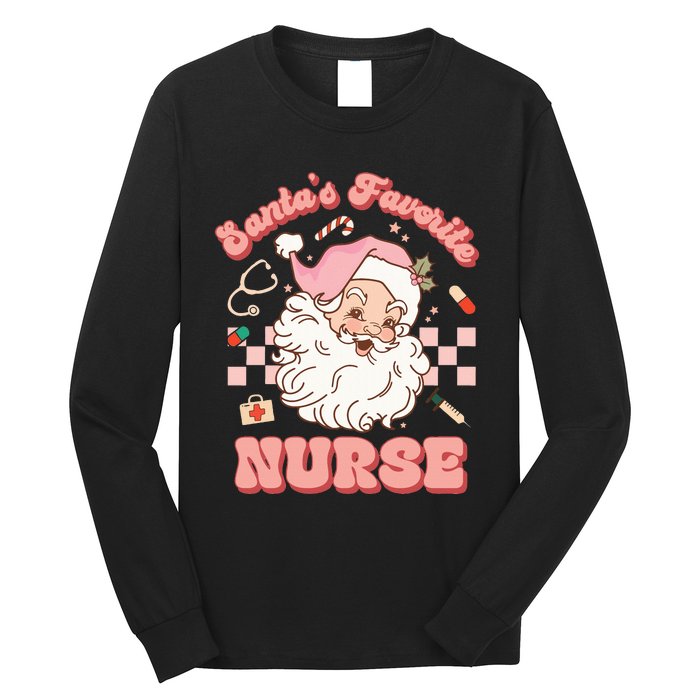 Groovy Santa's Favorite Nurse Christmas RN ER ICU  Long Sleeve Shirt