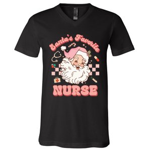 Groovy Santa's Favorite Nurse Christmas RN ER ICU  V-Neck T-Shirt