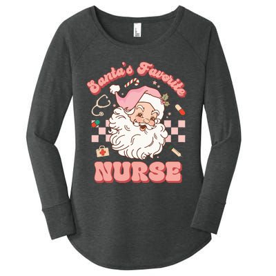 Groovy Santa's Favorite Nurse Christmas RN ER ICU  Women's Perfect Tri Tunic Long Sleeve Shirt