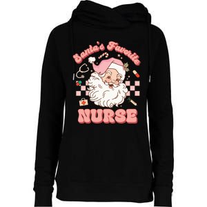 Groovy Santa's Favorite Nurse Christmas RN ER ICU  Womens Funnel Neck Pullover Hood