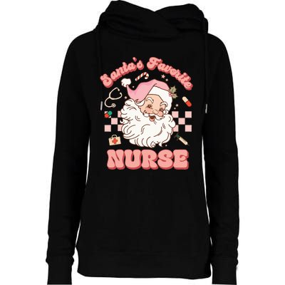 Groovy Santa's Favorite Nurse Christmas RN ER ICU  Womens Funnel Neck Pullover Hood