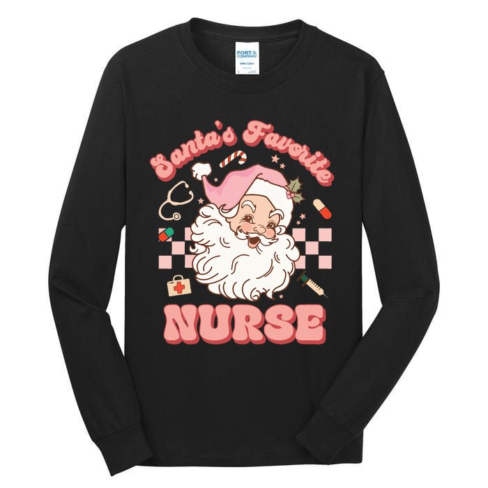 Groovy Santa's Favorite Nurse Christmas RN ER ICU  Tall Long Sleeve T-Shirt