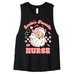 Groovy Santa's Favorite Nurse Christmas RN ER ICU  Women's Racerback Cropped Tank