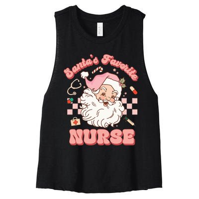 Groovy Santa's Favorite Nurse Christmas RN ER ICU  Women's Racerback Cropped Tank