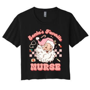 Groovy Santa's Favorite Nurse Christmas RN ER ICU  Women's Crop Top Tee