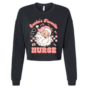 Groovy Santa's Favorite Nurse Christmas RN ER ICU  Cropped Pullover Crew