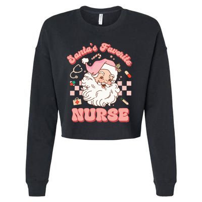 Groovy Santa's Favorite Nurse Christmas RN ER ICU  Cropped Pullover Crew