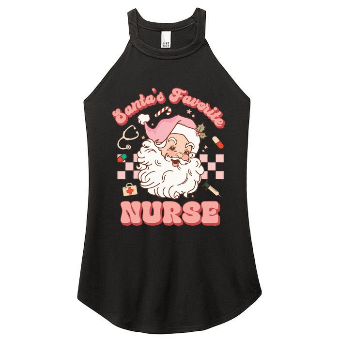 Groovy Santa's Favorite Nurse Christmas RN ER ICU  Women's Perfect Tri Rocker Tank