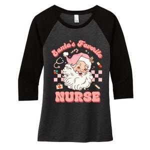 Groovy Santa's Favorite Nurse Christmas RN ER ICU  Women's Tri-Blend 3/4-Sleeve Raglan Shirt