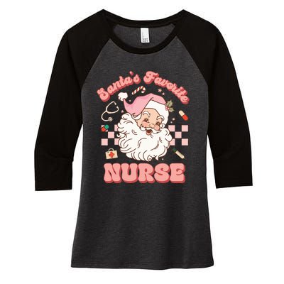 Groovy Santa's Favorite Nurse Christmas RN ER ICU  Women's Tri-Blend 3/4-Sleeve Raglan Shirt