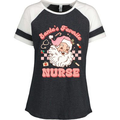 Groovy Santa's Favorite Nurse Christmas RN ER ICU  Enza Ladies Jersey Colorblock Tee