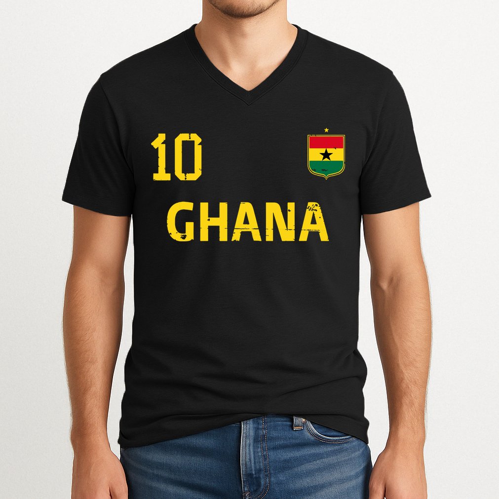 Ghana Soccer Fans Jersey Ghanaian Flag Football Lovers V-Neck T-Shirt