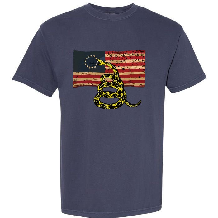 Gadsden Snake Flag Betsy Ross Flag US American Flag Gift Garment-Dyed Heavyweight T-Shirt