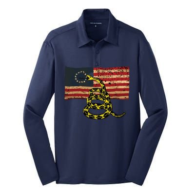 Gadsden Snake Flag Betsy Ross Flag US American Flag Gift Silk Touch Performance Long Sleeve Polo